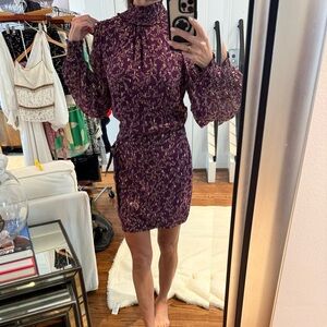 Sezane Plum & Gold Long Sleeve Dress